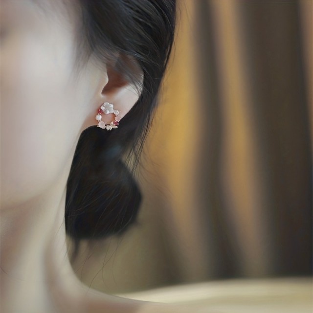 Roza vtični uhani s cirkoni