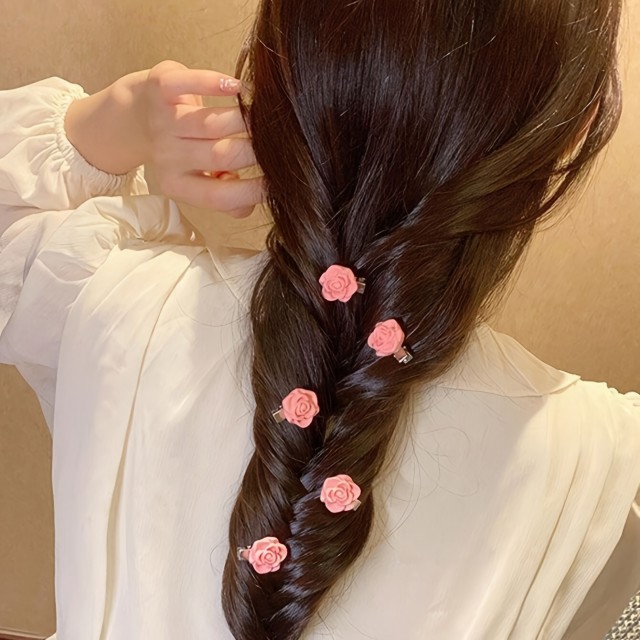 Komplet 10 majhnih roza lasnic v obliki vrtnice