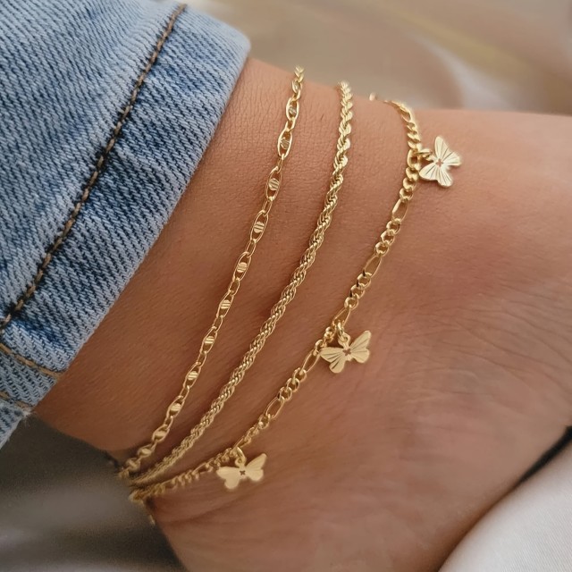 Komplet 3 zapestnic za nogo z majhnim metuljčkom