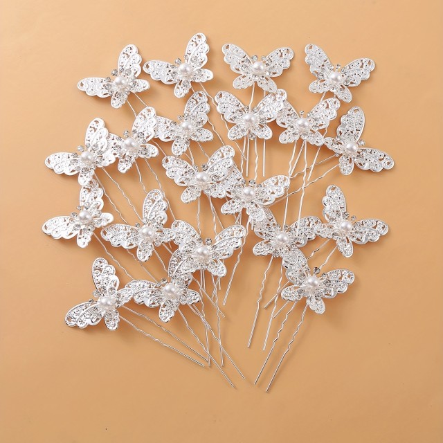 10 srebrnih sponk za lase z metuljem