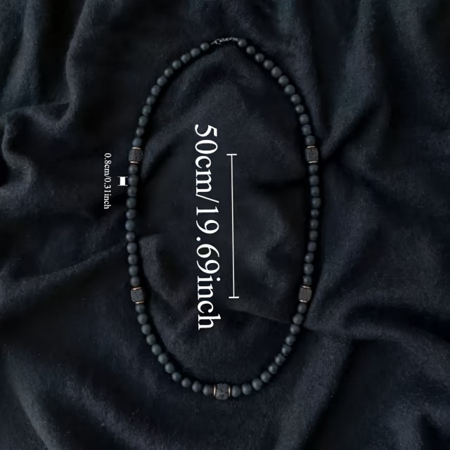 Moška ogrlica iz črnih naravnih kamnitih kroglic 