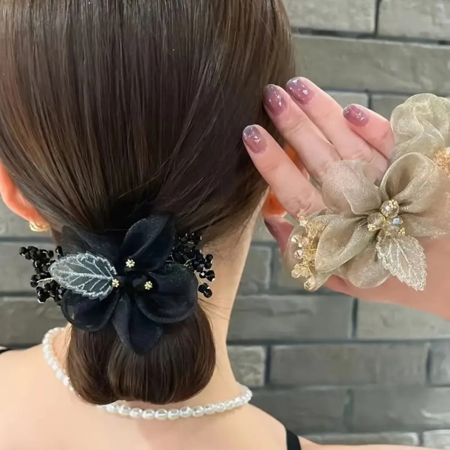 Komplet 2 čudovitih elastik za lase z rožo