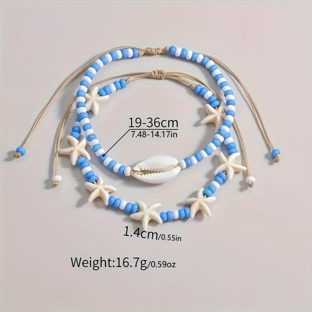 Komplet 2 poletnih zapestnic za nogo v modri barvi