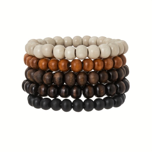 5 delni komplet moških zapestnic z lesenimi krogi