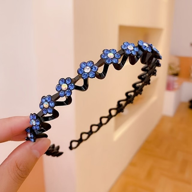 Plastičen cik cak obroček s kristalnimi rožicami