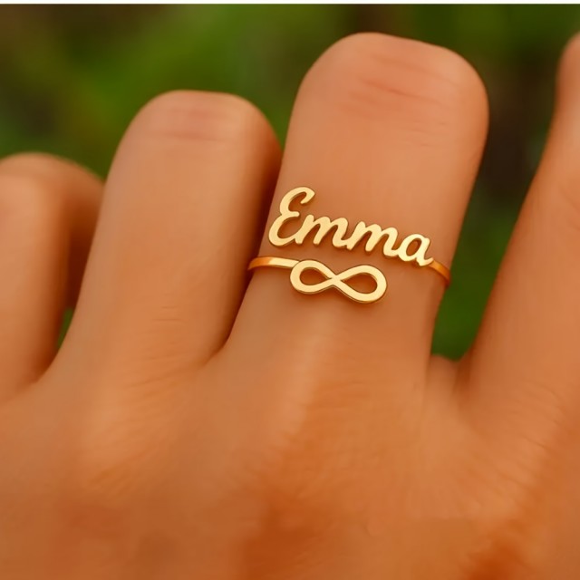 Personaliziran prstan z imenom in Infinity znakom - odprt prstan iz nerjavečega jekla
