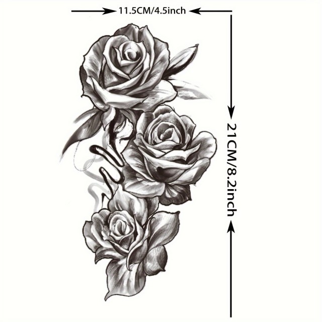 Črno-bela tetovaža z vrtnicami začasna