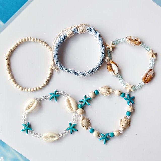 5 delni komplet zapestnic s školjkami 