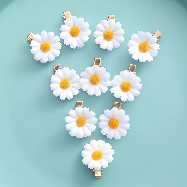 Komplet 8 prikupnih sponk za lase s cvetom marjetice