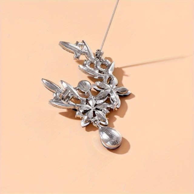 Luksuzna modra broška s cvetjem iz okrasnih kamnov