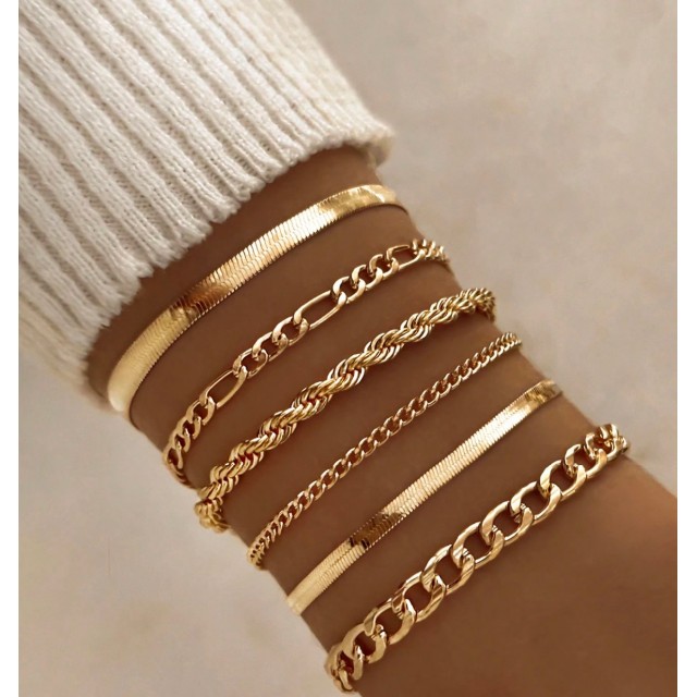 6 delni komplet zapestnic v zlati barvi