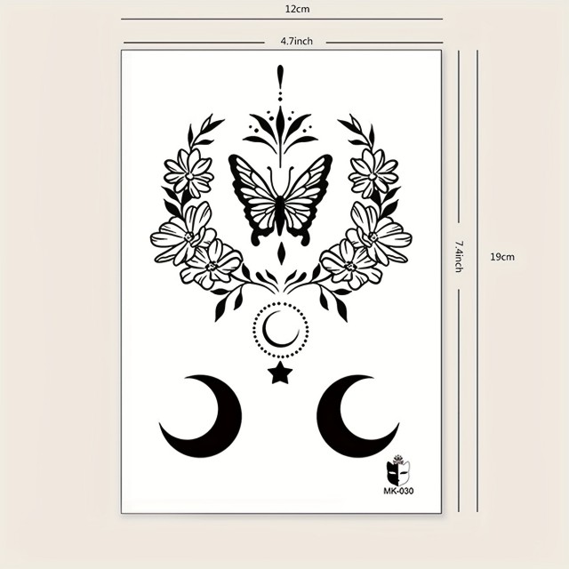 Začasna tattoo nalepka s črnim metuljem in polmesecem 