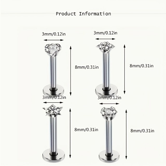Komplet 4 nerjavečih jeklenih uhanov za ustnice ali nos 