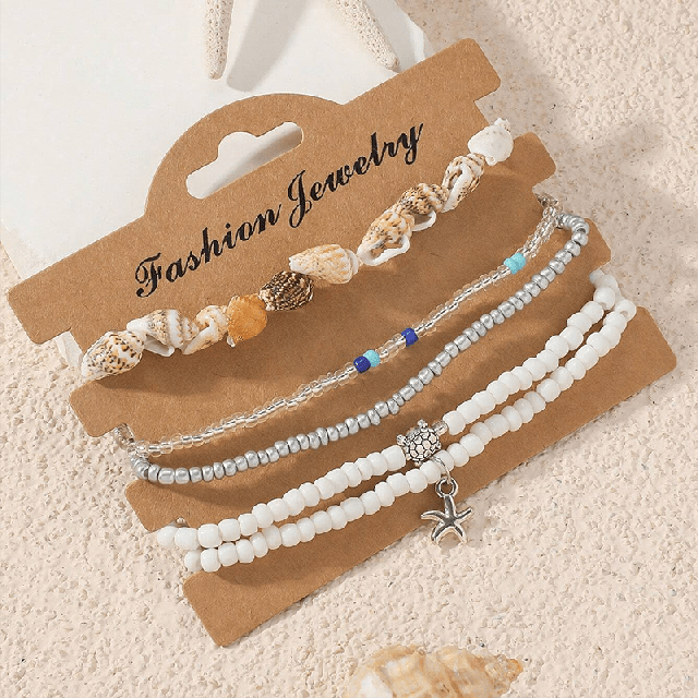 5 delni set zapestnic za nogo s školjkami