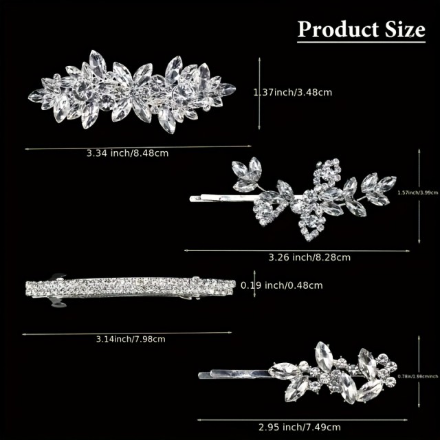 Elegantne kristalne sponke za lase – komplet štirih 
