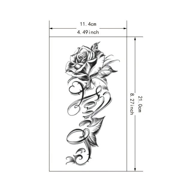 Začasna tattoo nalepka - tetovaža z rožo in napisom LOVE