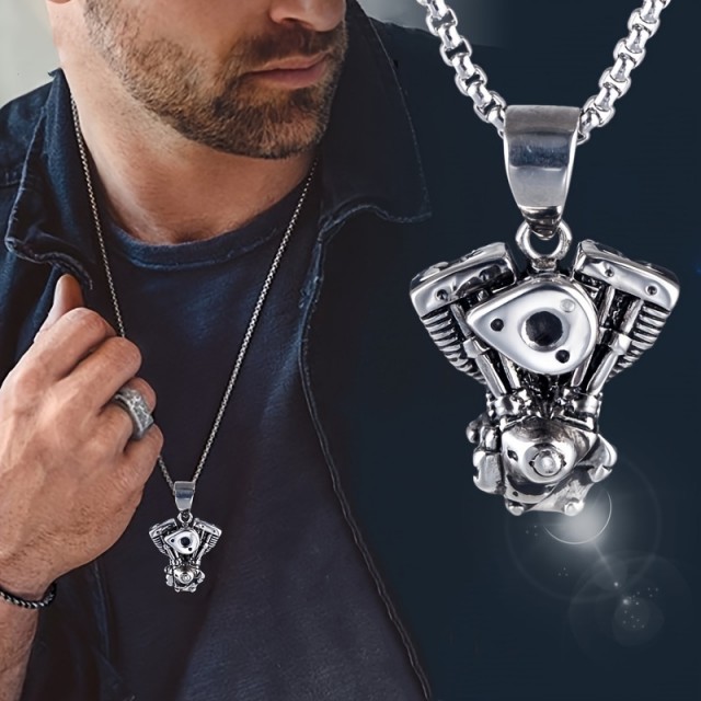 Moška verižica iz titanovega jekla z obeskom mašine