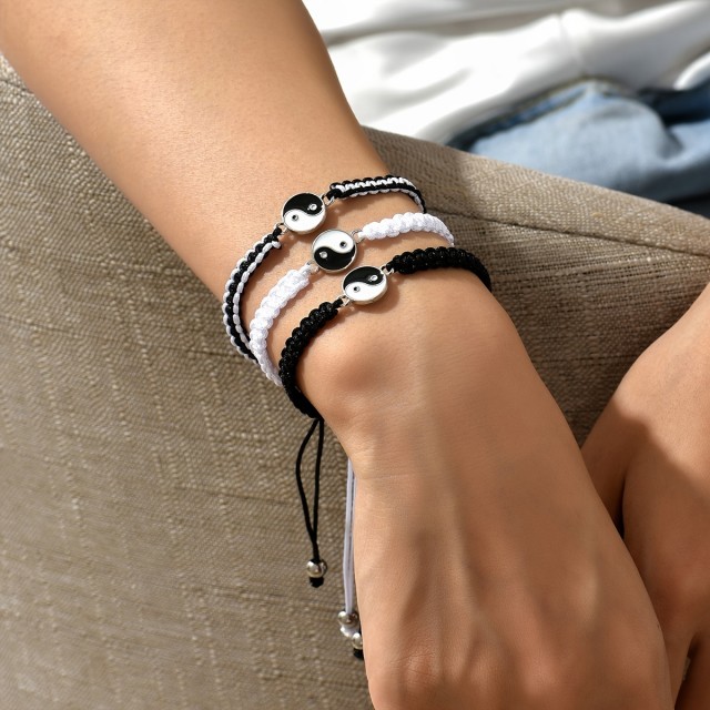 Komplet 3 pletenih nastavljivih zapestnic Yin Yang