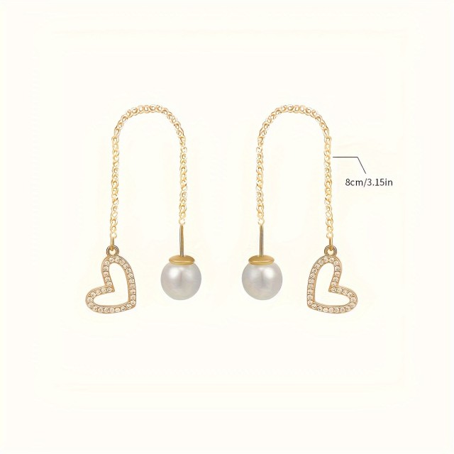 Daljši viseči uhani s perlico in srcem