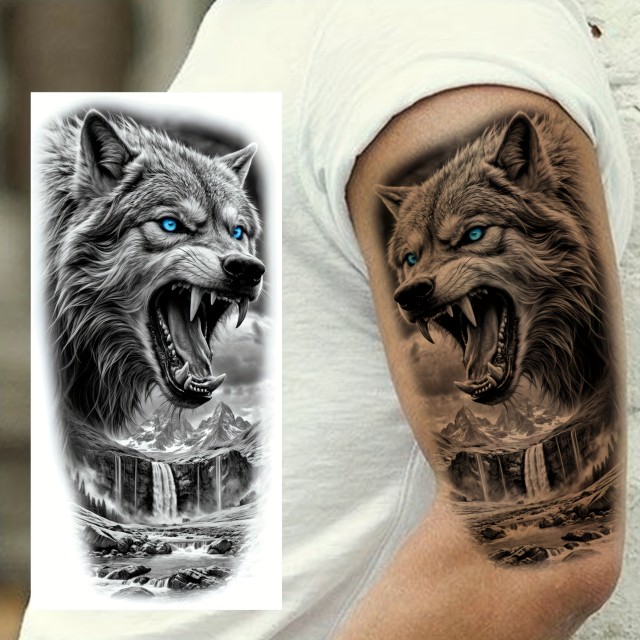 Vodoodporna začasna tatu nalepka z volkom