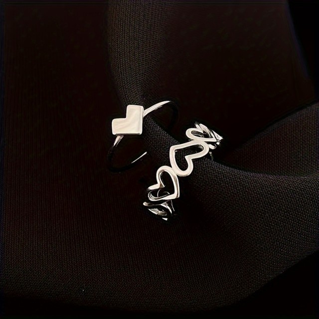 Komplet 2 preprostih odprtih prstanov z motivom srca