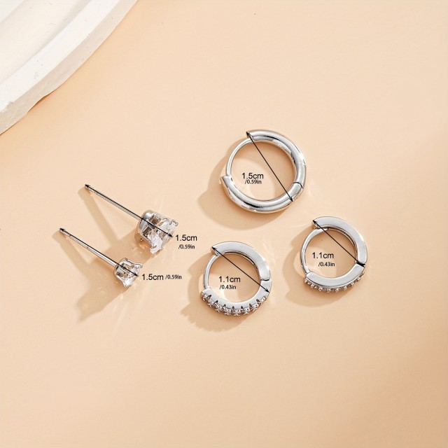 Komplet 5 uhanov za hrustanec srebrne barve