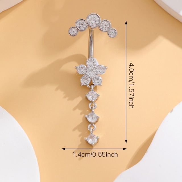 Piercing za popek z rožico in kamenčki