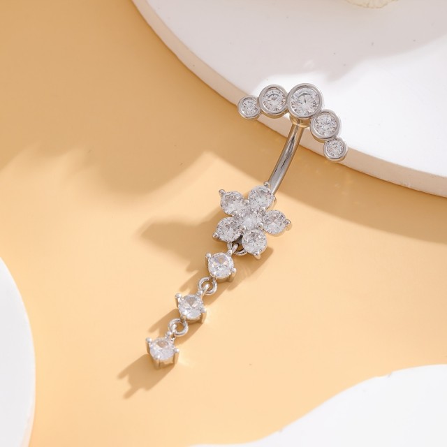 Piercing za popek z rožico in kamenčki