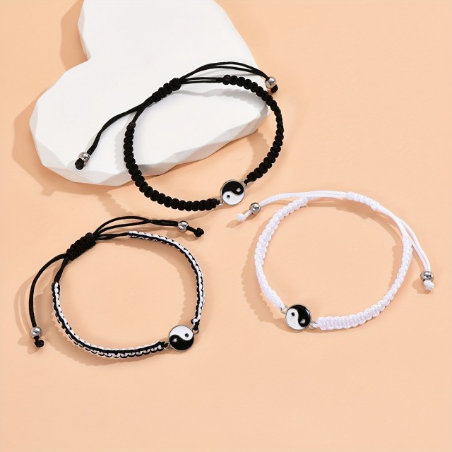 Komplet 3 pletenih nastavljivih zapestnic Yin Yang