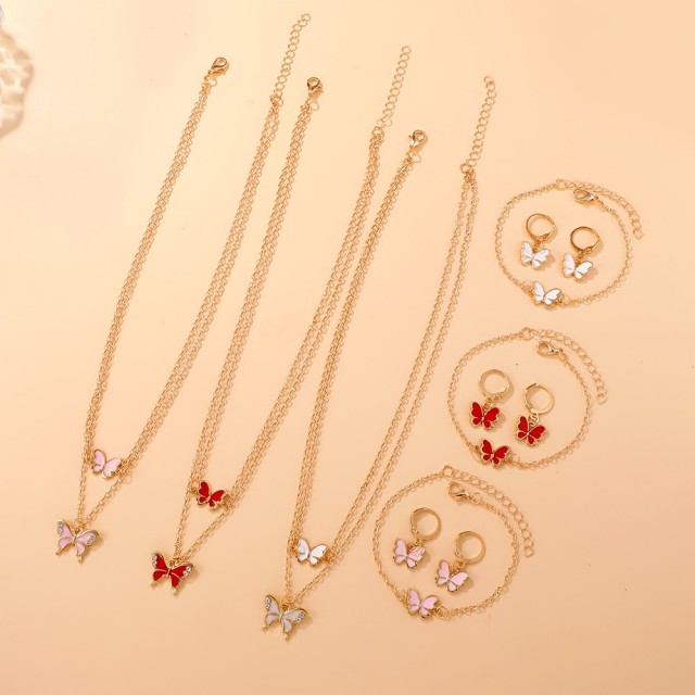 3 delni set nakita z roza ali belimi metuljčki 