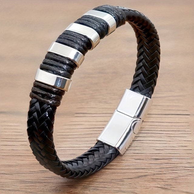 Moška pletena zapestnica s 4 kovinskimi ploščicami