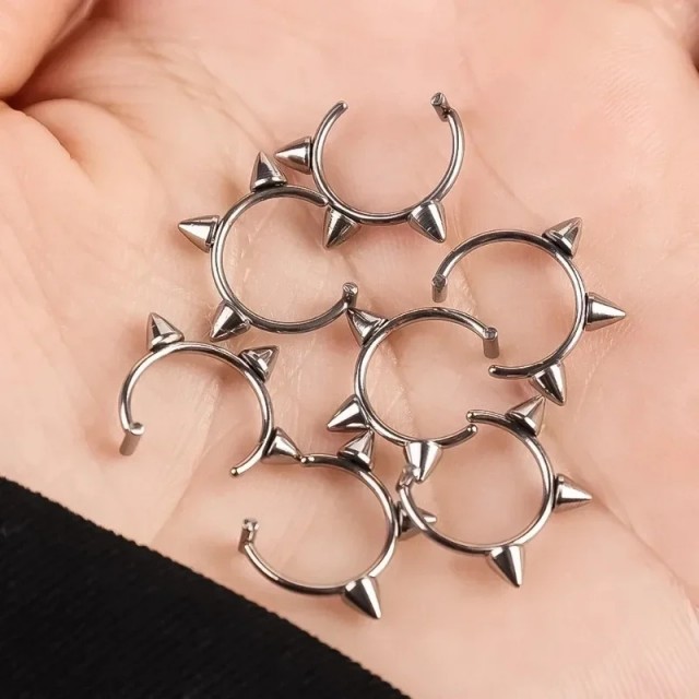 Fake piercing za ustnico ali nos punk srebrni 
