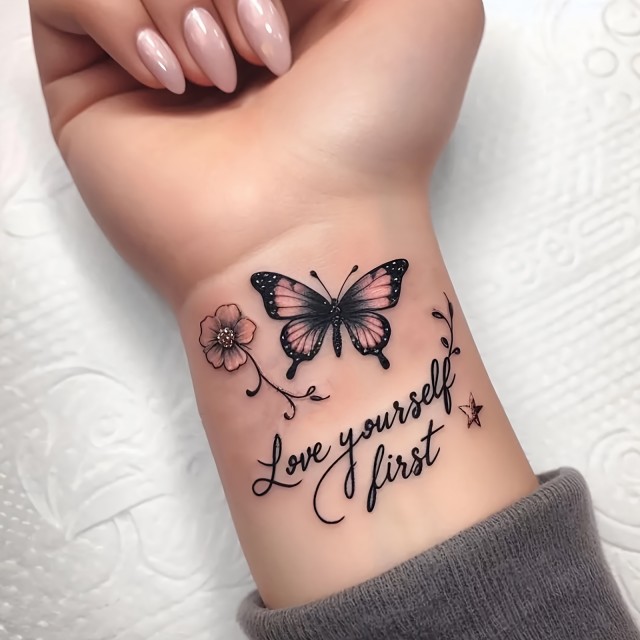 Čudovita poletna tattoo nalepka LOVE YOURSELF FIRST