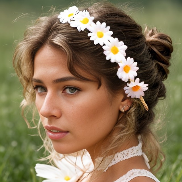 Boho chic venček za lase z marjeticami 