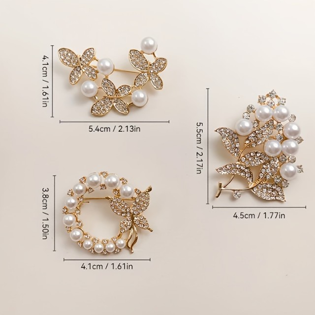 Akcijski komplet 3 elegantnih brošk z okrasnimi kamni