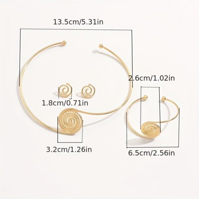 Razkošen geometrijski dizajn z uhani, ogrlico in zapestnico