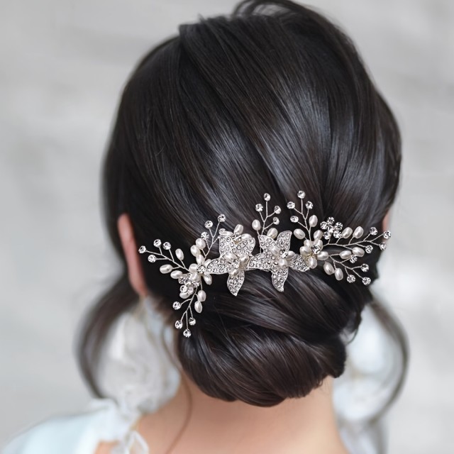 Elegantni poročni glavnik v srebrni barvi