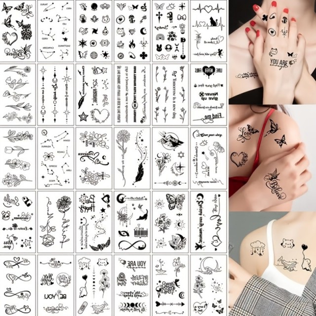 Komplet 30 voodpornih tatu nalepk z metulji rožami TC-G01