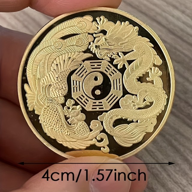 Spominski srečni kovanec Lucky Dragon & Jing Jang 