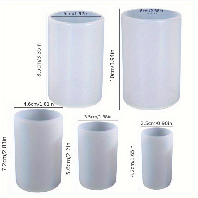 Komplet 5 cilindričnih silikonskih kalupov za sveče