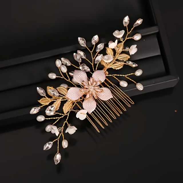 Čudovita poročna lasna sponka z rožo in kamenčki