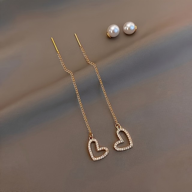 Daljši viseči uhani s perlico in srcem