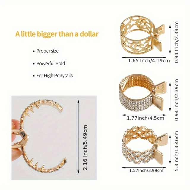 Komplet 3 zlatih sponk za visok čop – zvezdice, mreža in kristalčki