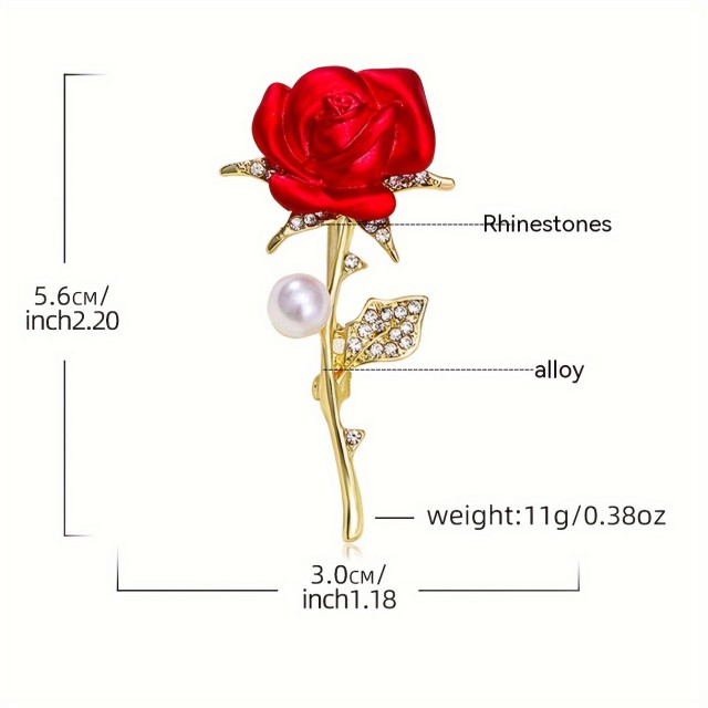 Elegantna broška v zlati barvi v obliki vrtnice 