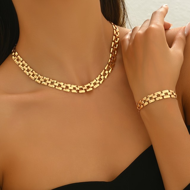 Minimalistična kovinska geometrijska ogrlica in zapestnica