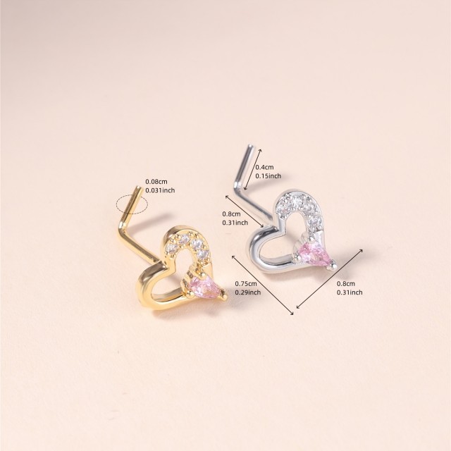 Piercing za nos srebrne barve srce