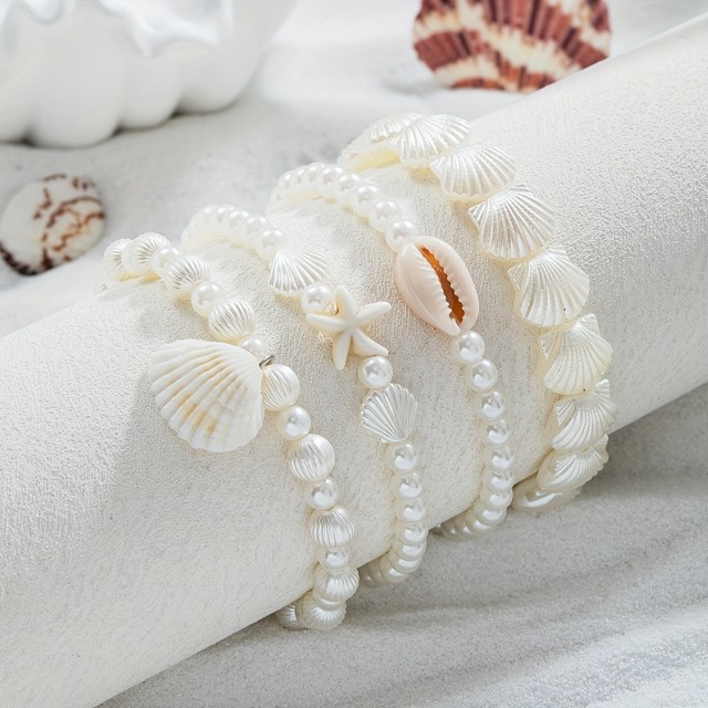 4-delni komplet zapestnic za nogo z obeski školjke in morske zvezde