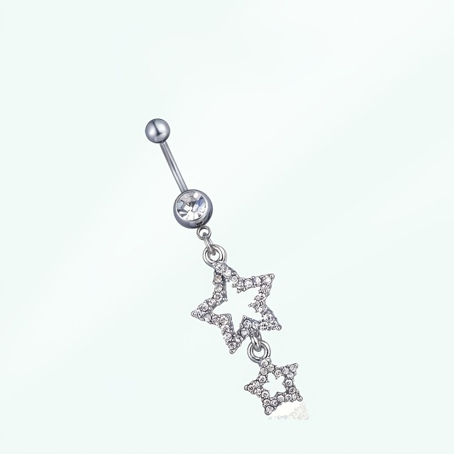 Eleganten piercing za popek z dvema sijočima zvezdicama