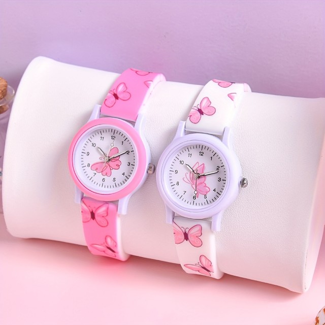 Otroška ura v 2 barvah z motivom metuljčkov