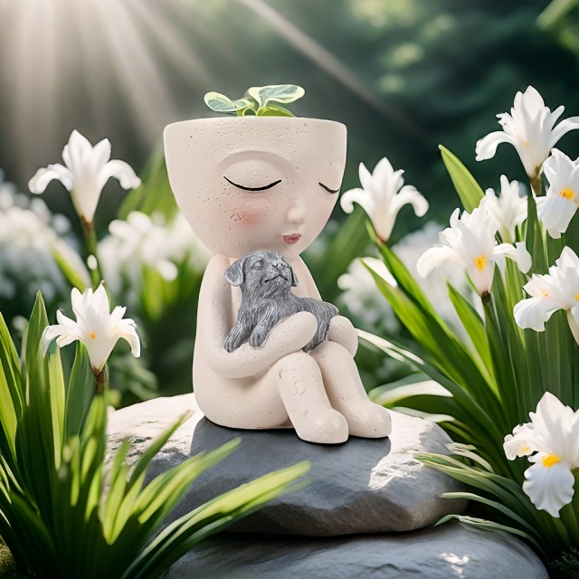 Cvetlični lonček SRAMEŽLJIVA VILA S KUŽKOM